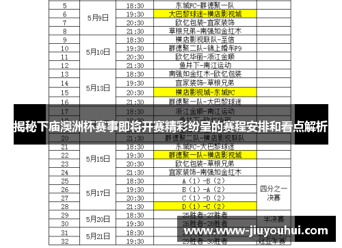 揭秘下庙澳洲杯赛事即将开赛精彩纷呈的赛程安排和看点解析